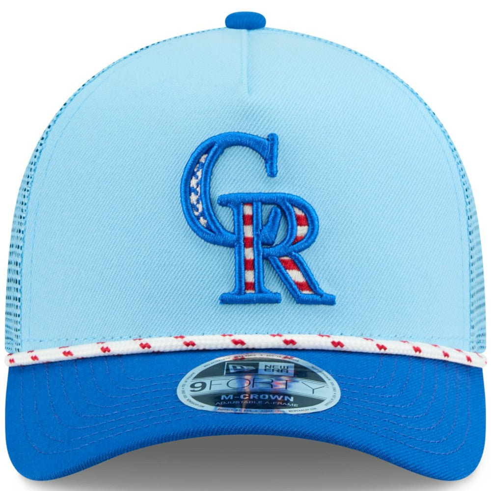 Colorado Rockies 2025 Fourth of July 9FORTY A-Frame M-Crown Adjustable Trucker Hat Light Blue/Blue | New Era