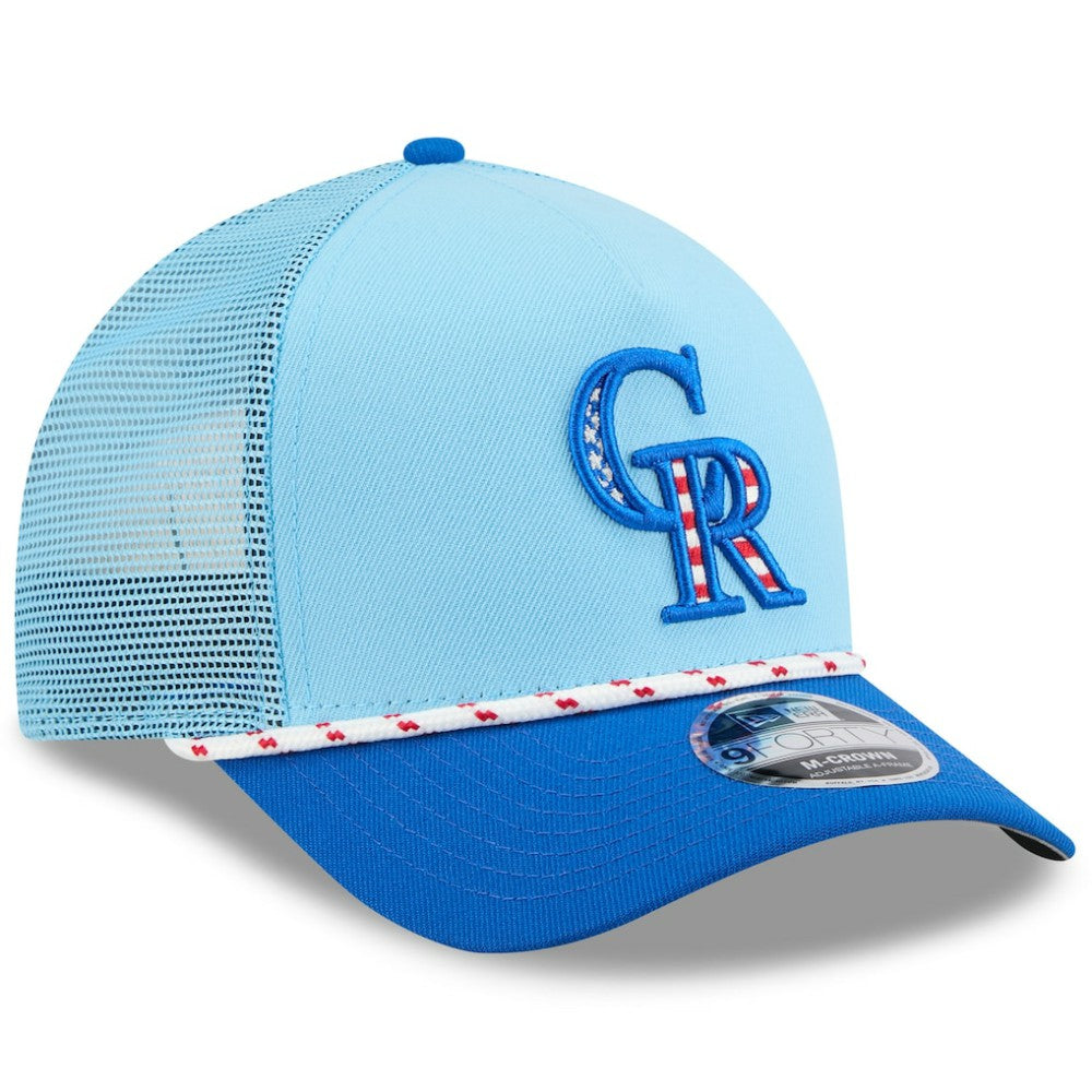 Colorado Rockies 2025 Fourth of July 9FORTY A-Frame M-Crown Adjustable Trucker Hat Light Blue/Blue | New Era