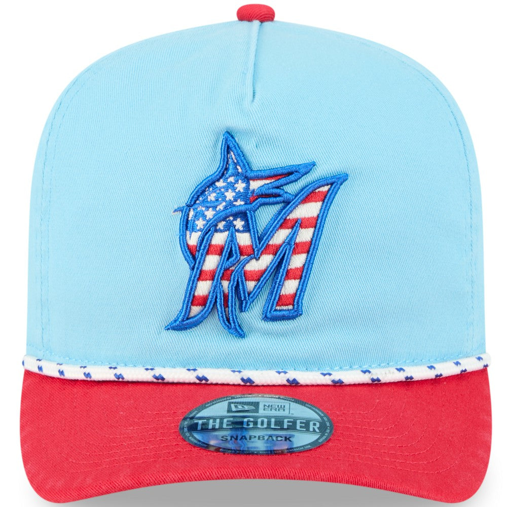 Miami Marlins 2025 Fourth of July Golfer Snapback Hat Light Blue/Red | New Era