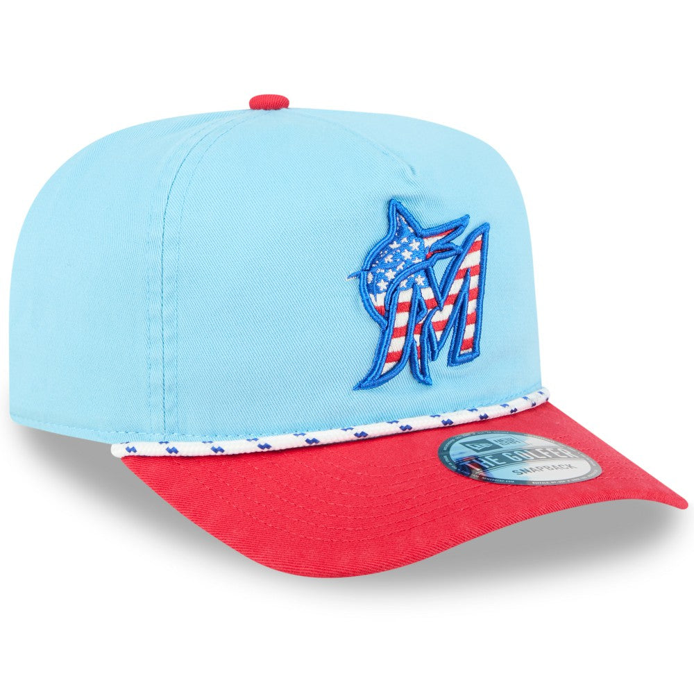 Miami Marlins 2025 Fourth of July Golfer Snapback Hat Light Blue/Red | New Era