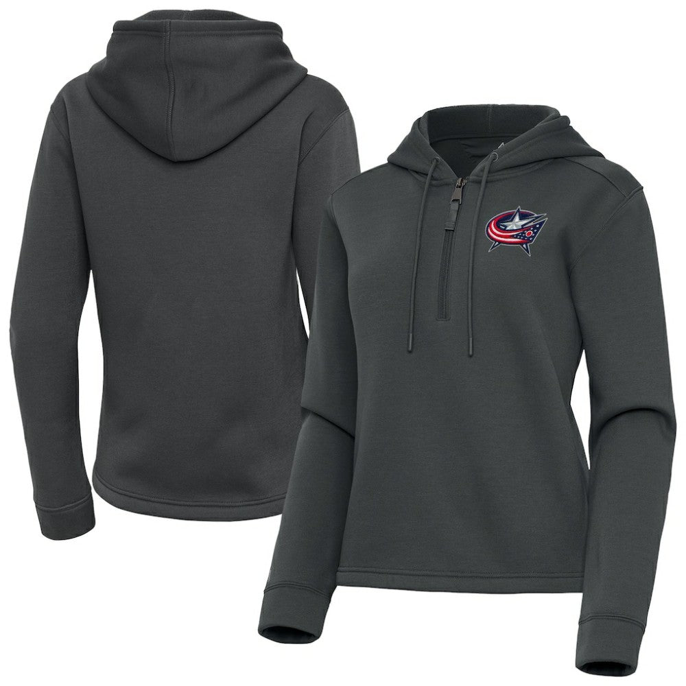 Columbus Blue Jackets Antigua Women's Contemporary Quarter-Zip Hoodie Pewter