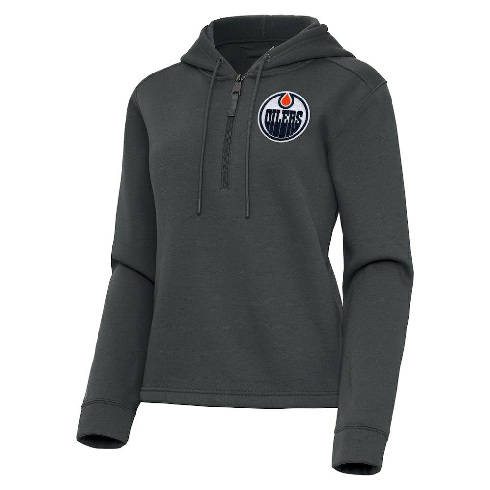 Edmonton Oilers Antigua Women's Contemporary Quarter-Zip Hoodie Pewter