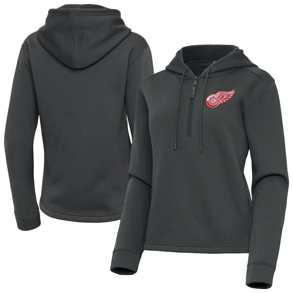 Detroit Red Wings Antigua Women's Contemporary Quarter-Zip Hoodie Pewter