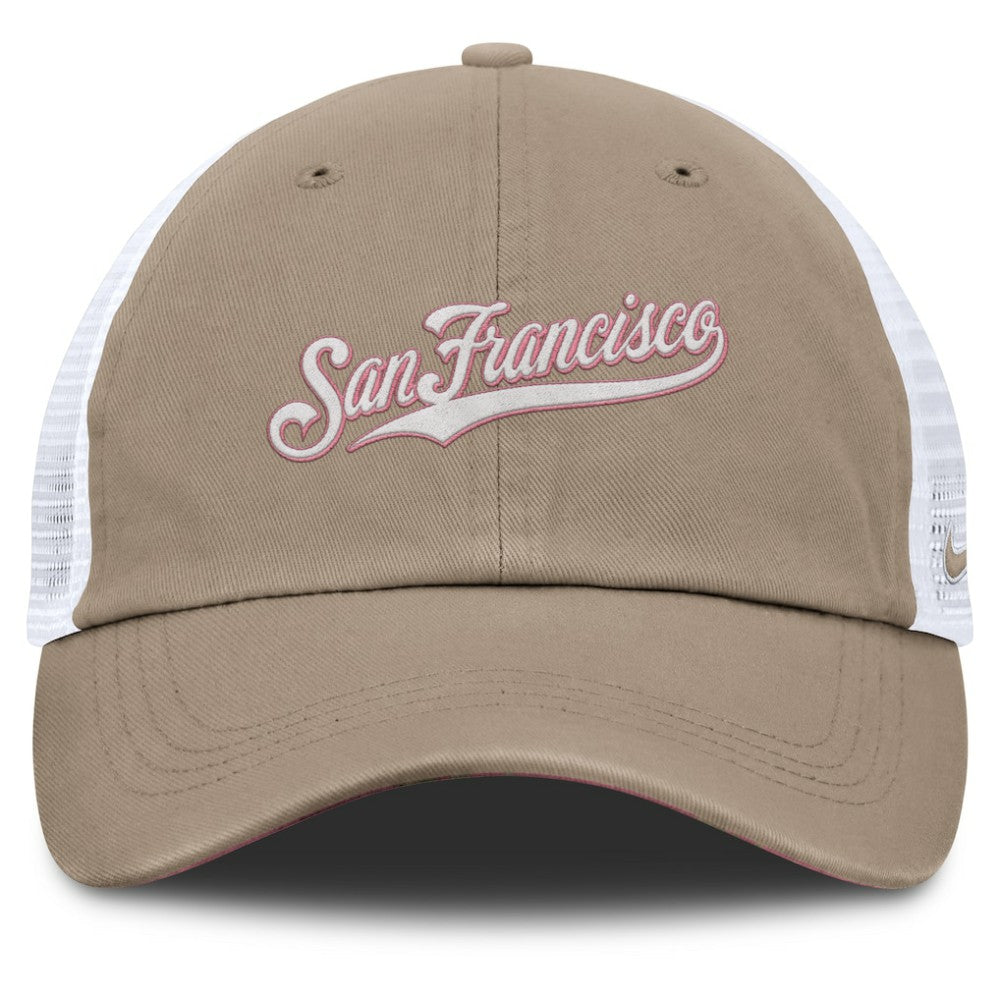 San Francisco Giants Unisex Mother's Day Club Trucker Adjustable Hat Khaki/White | Nike