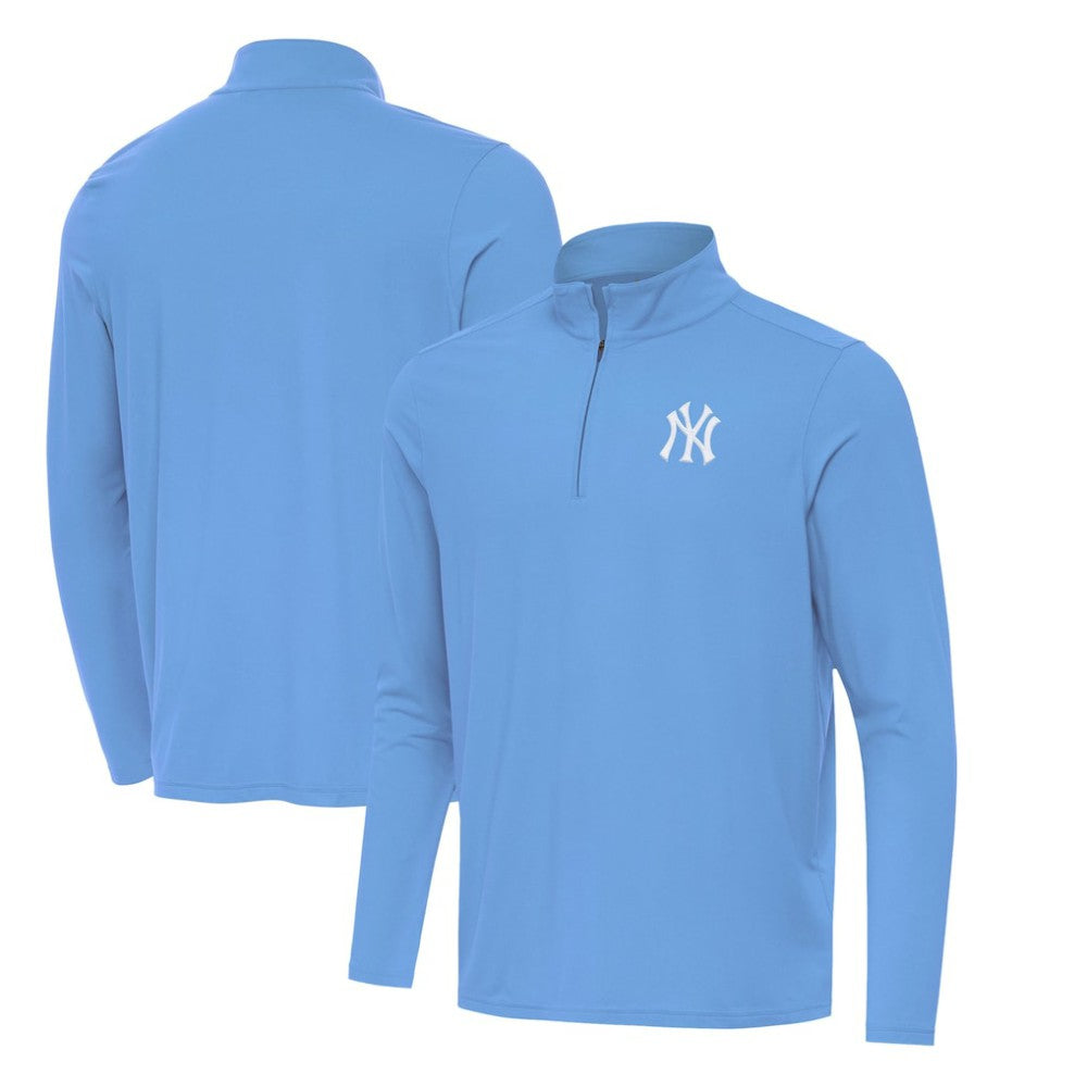 New York Yankees Antigua Intent Quarter-Zip Top Powder Blue
