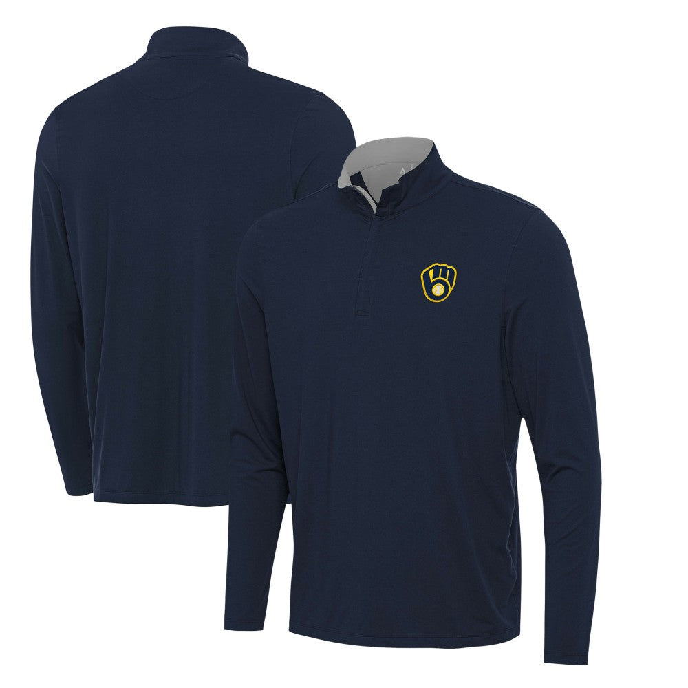 Milwaukee Brewers Antigua Content Quarter-Zip Top Navy