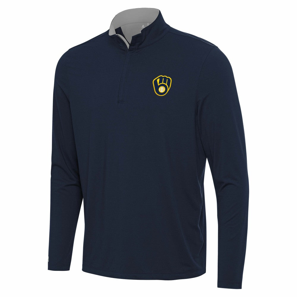 Milwaukee Brewers Antigua Content Quarter-Zip Top Navy