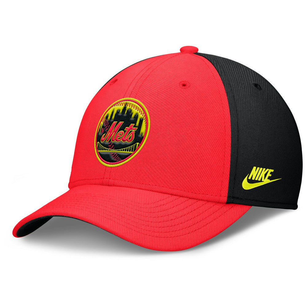 New York Mets Neon 90s Rise SwooshFlex Hat Crimson/Black | Nike