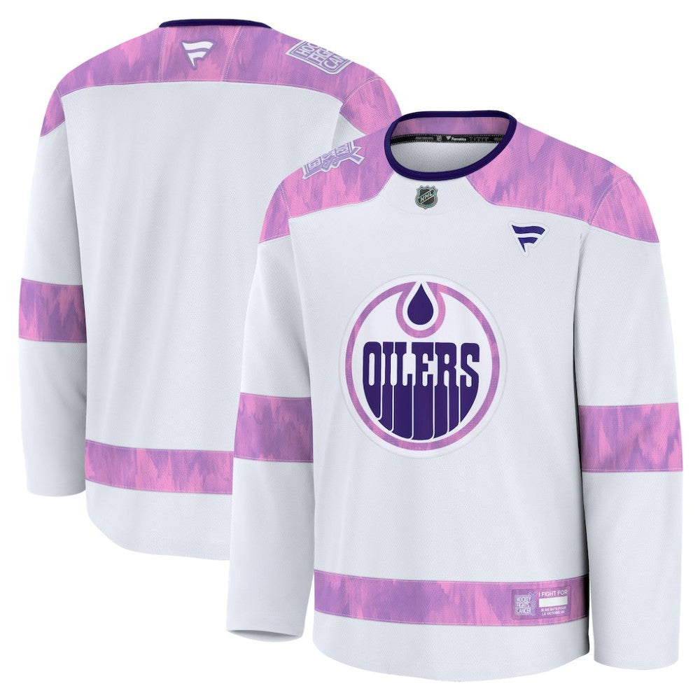 Edmonton Oilers Fanatics 2024 Hockey Fights Cancer Practice Jersey White