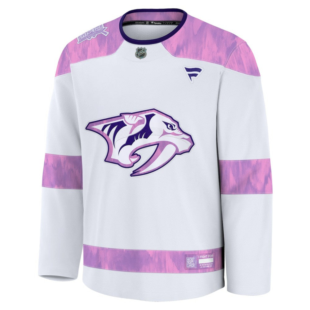 Nashville Predators Fanatics 2024 Hockey Fights Cancer Practice Jersey White