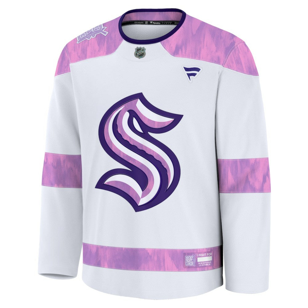 Seattle Kraken Fanatics 2024 Hockey Fights Cancer Practice Jersey White