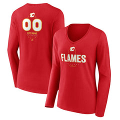 Calgary Flames Women's Personalized Name & Number Midfielder Long Sleeve V-Neck T-Shirt Red