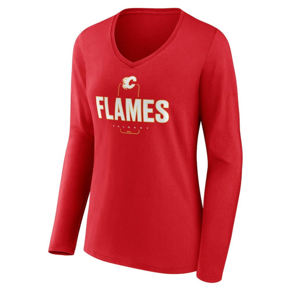 Calgary Flames Women's Personalized Name & Number Midfielder Long Sleeve V-Neck T-Shirt Red