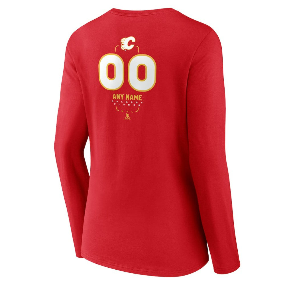 Calgary Flames Women's Personalized Name & Number Midfielder Long Sleeve V-Neck T-Shirt Red