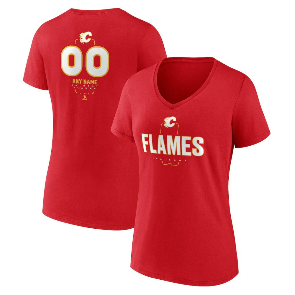 Calgary Flames Women's Personalized Name & Number Midfielder V-Neck T-Shirt Red