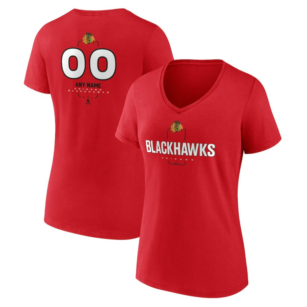 Chicago Blackhawks Women's Personalized Name & Number Midfielder V-Neck T-Shirt Red
