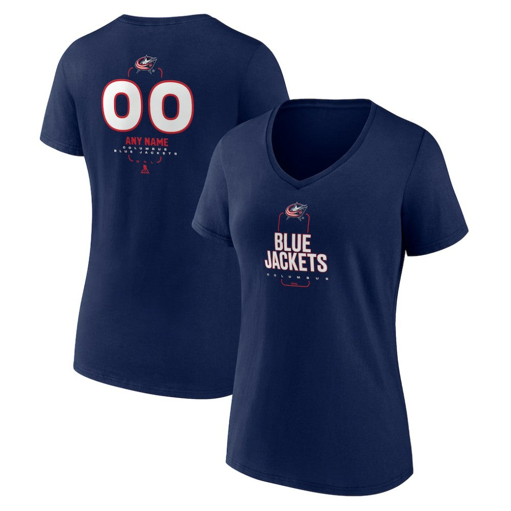 Columbus Blue Jackets Women's Personalized Name & Number Midfielder V-Neck T-Shirt Navy