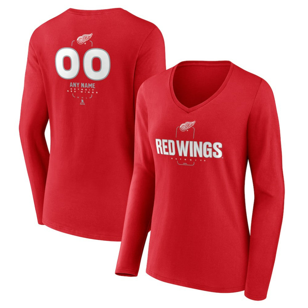 Detroit Red Wings Women's Personalized Name & Number Midfielder Long Sleeve V-Neck T-Shirt Red