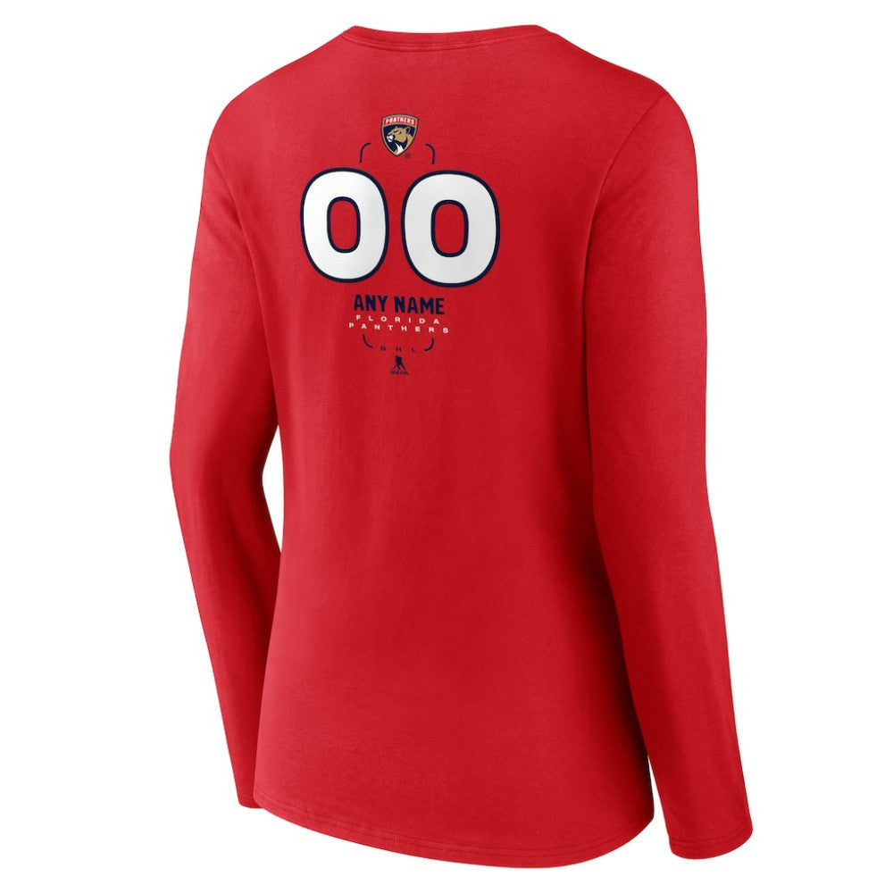 Florida Panthers Women's Personalized Name & Number Midfielder Long Sleeve V-Neck T-Shirt Red