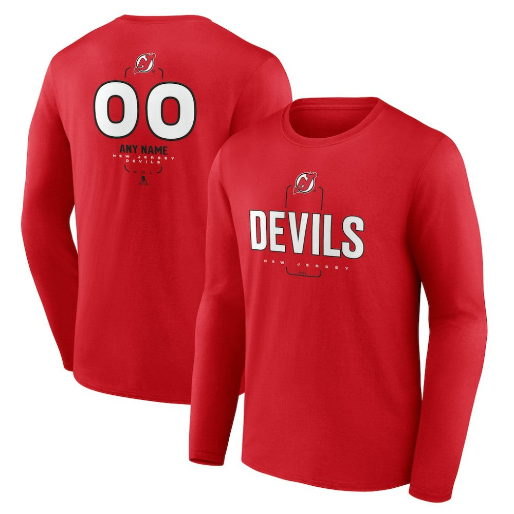New Jersey Devils Personalized Name & Number Midfielder Long Sleeve T-Shirt Red