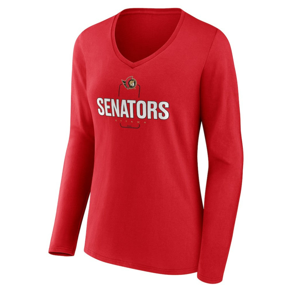 Ottawa Senators Women's Personalized Name & Number Midfielder Long Sleeve V-Neck T-Shirt Red