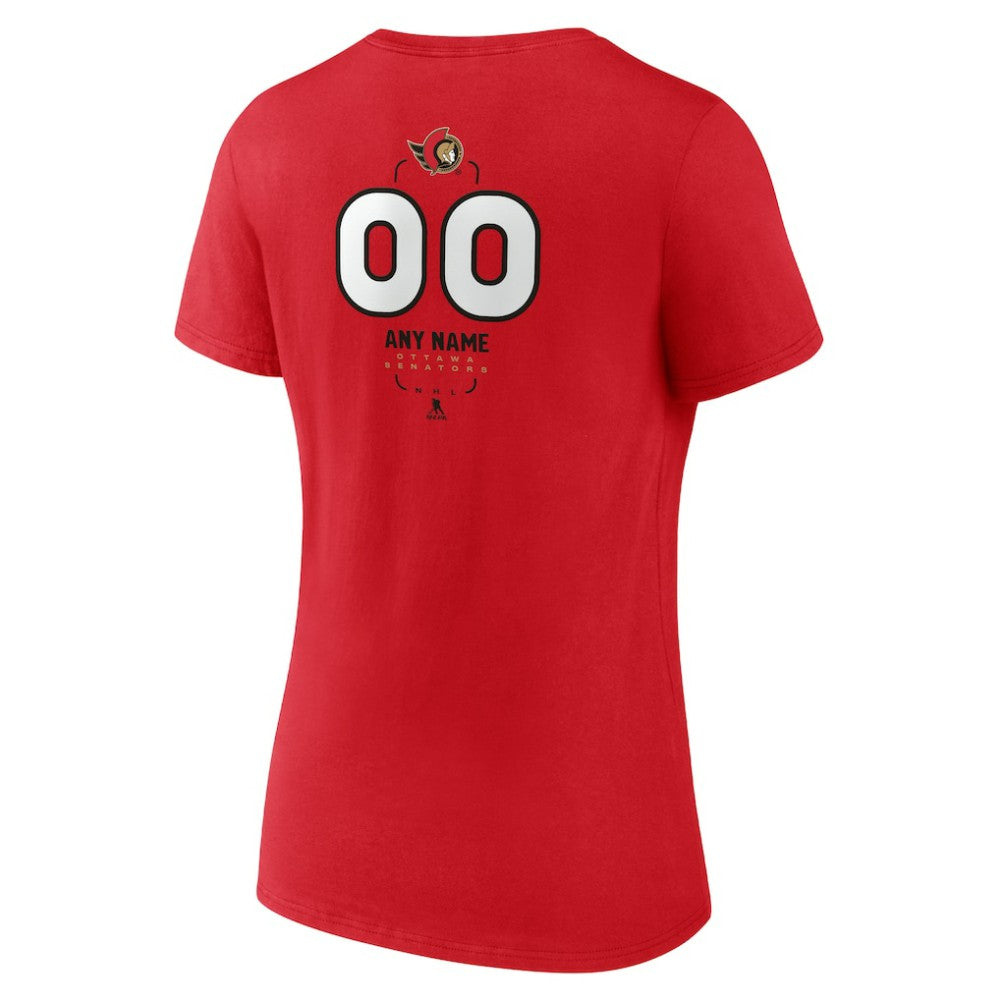Ottawa Senators Women's Personalized Name & Number Midfielder V-Neck T-Shirt Red