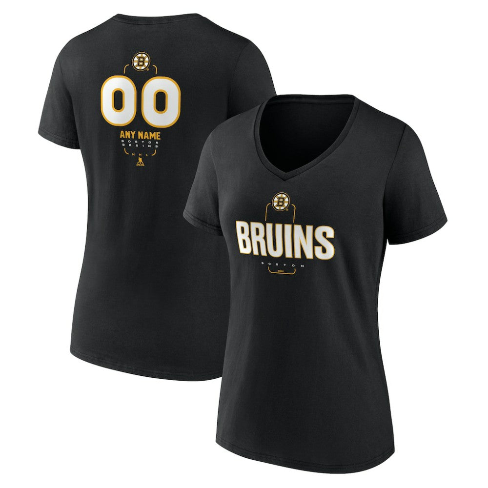 Boston Bruins Women's Personalized Name & Number Midfielder V-Neck T-Shirt Black