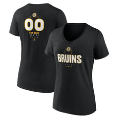 Boston Bruins Women's Personalized Name & Number Midfielder V-Neck T-Shirt Black