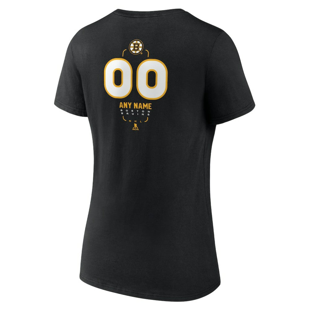 Boston Bruins Women's Personalized Name & Number Midfielder V-Neck T-Shirt Black