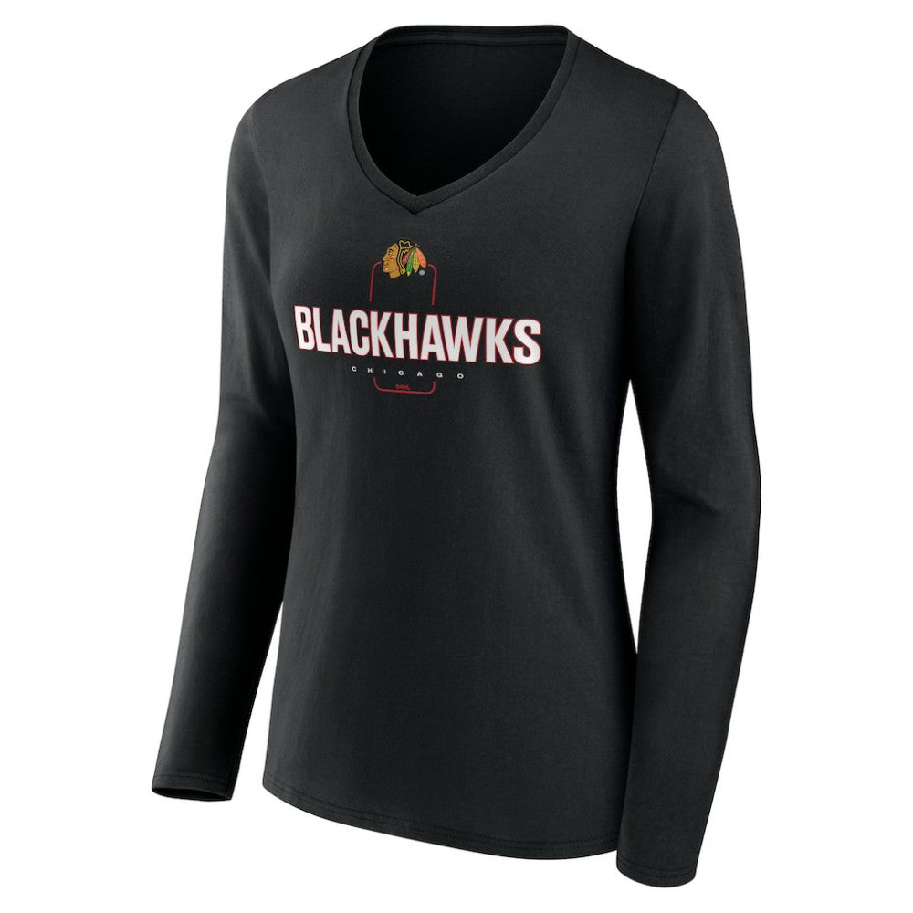 Chicago Blackhawks Women's Personalized Name & Number Midfielder Long Sleeve V-Neck T-Shirt Black