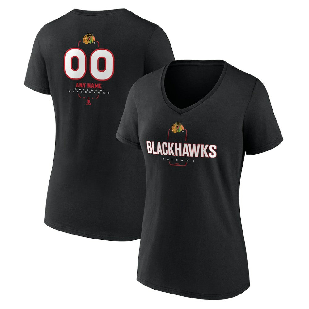 Chicago Blackhawks Women's Personalized Name & Number Midfielder V-Neck T-Shirt Black