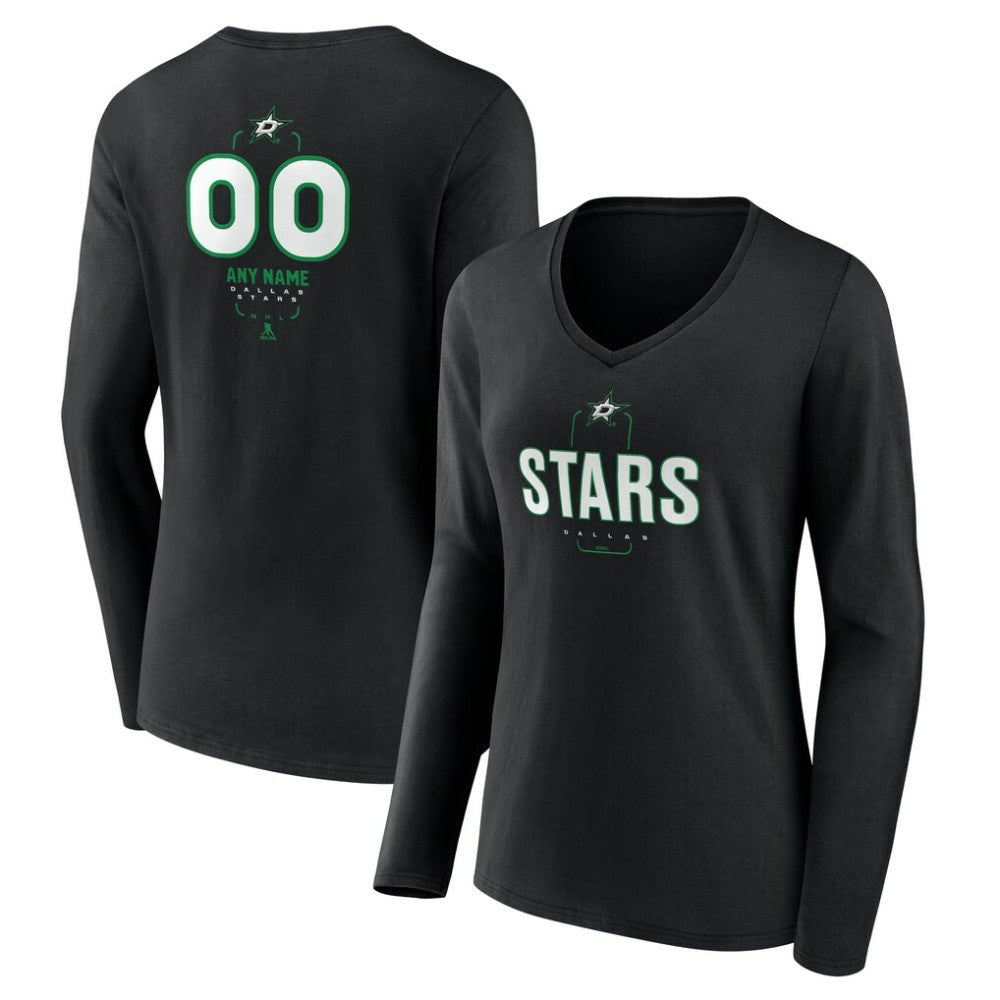Dallas Stars Women's Personalized Name & Number Midfielder Long Sleeve V-Neck T-Shirt Black