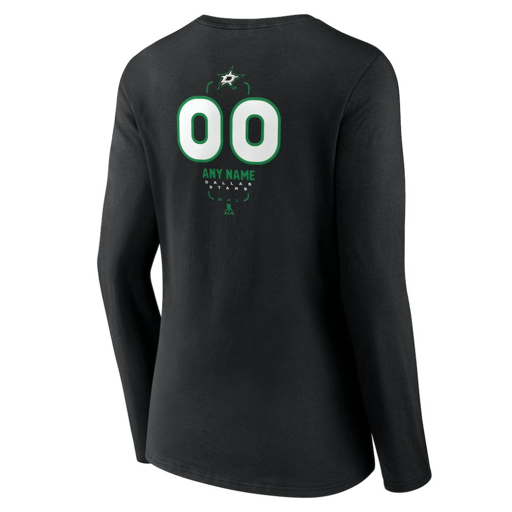 Dallas Stars Women's Personalized Name & Number Midfielder Long Sleeve V-Neck T-Shirt Black