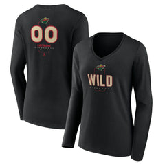 Minnesota Wild Women's Personalized Name & Number Midfielder Long Sleeve V-Neck T-Shirt Black