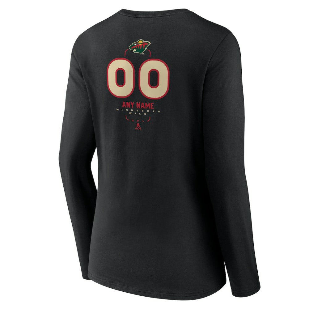 Minnesota Wild Women's Personalized Name & Number Midfielder Long Sleeve V-Neck T-Shirt Black