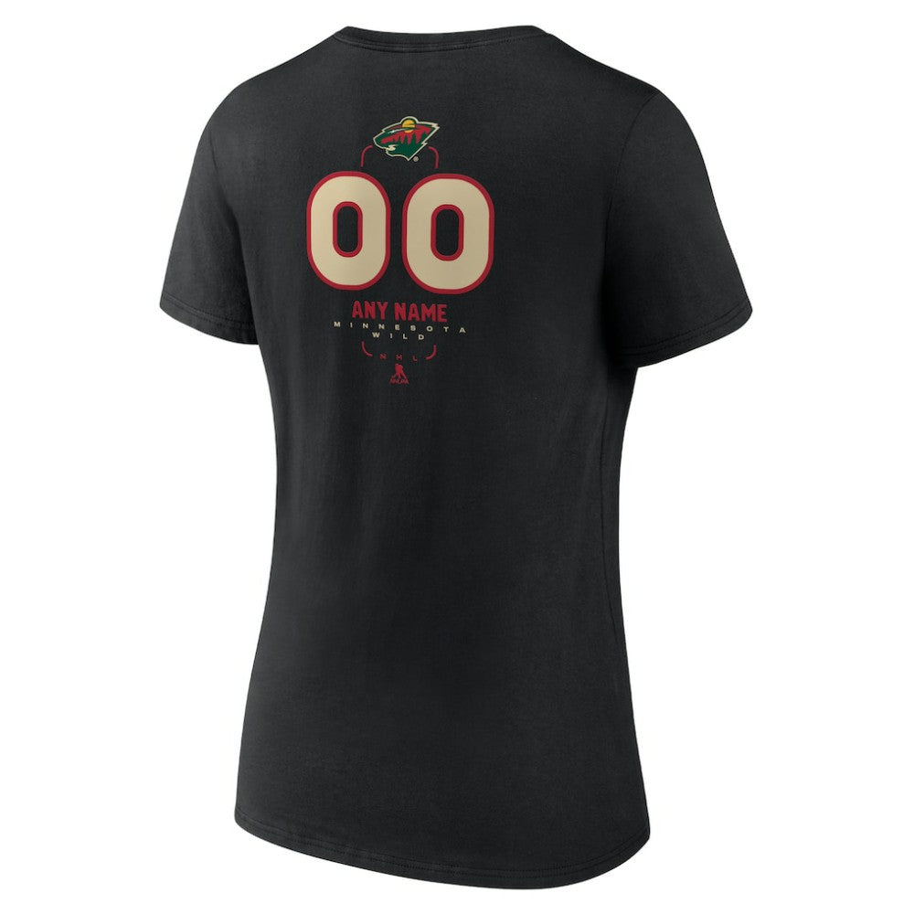 Minnesota Wild Women's Personalized Name & Number Midfielder V-Neck T-Shirt Black