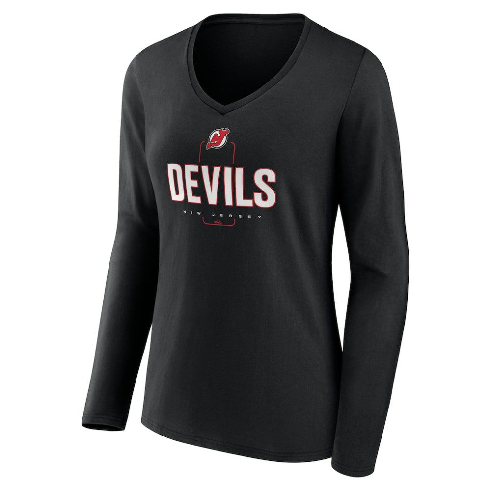 New Jersey Devils Women's Personalized Name & Number Midfielder Long Sleeve V-Neck T-Shirt Black