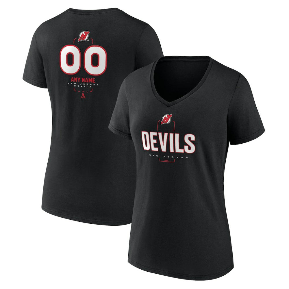 New Jersey Devils Women's Personalized Name & Number Midfielder V-Neck T-Shirt Black