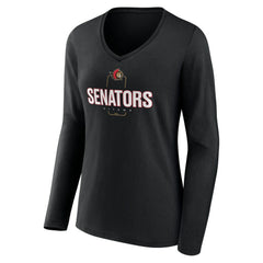 Ottawa Senators Women's Personalized Name & Number Midfielder Long Sleeve V-Neck T-Shirt Black