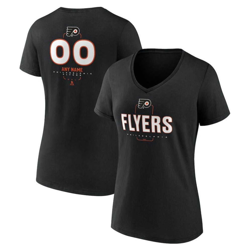 Philadelphia Flyers Women's Personalized Name & Number Midfielder V-Neck T-Shirt Black