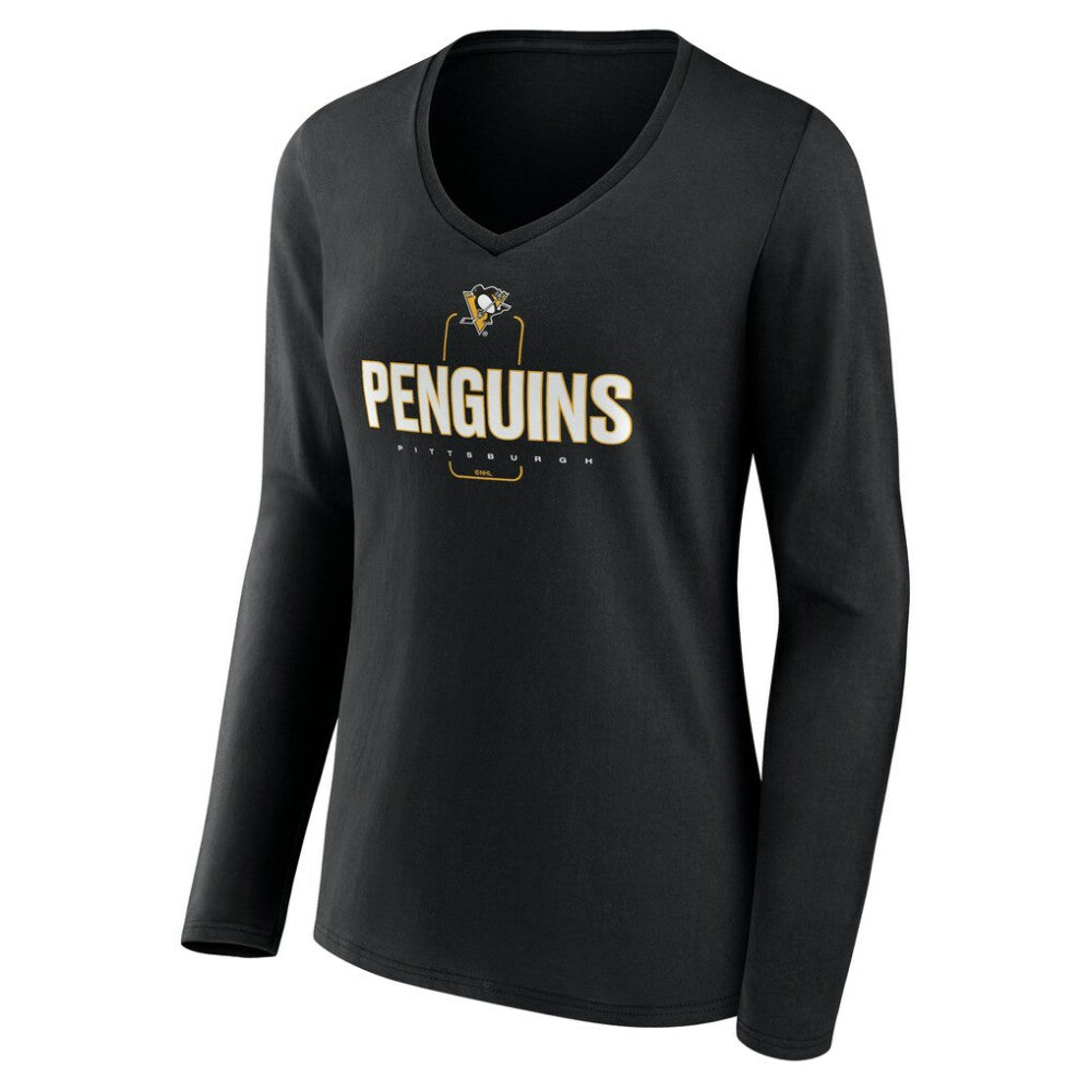 Pittsburgh Penguins Women's Personalized Name & Number Midfielder Long Sleeve V-Neck T-Shirt Black