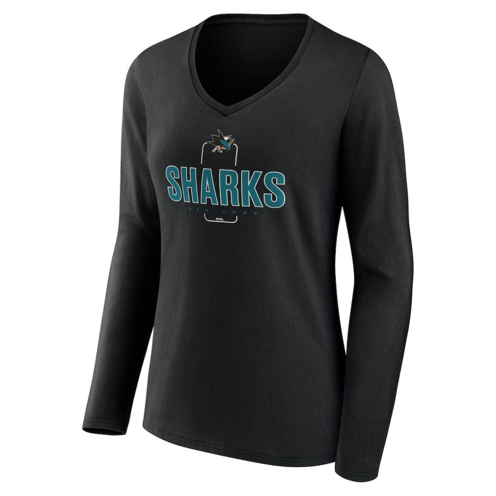 San Jose Sharks Women's Personalized Name & Number Midfielder Long Sleeve V-Neck T-Shirt Black