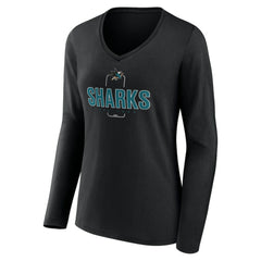 San Jose Sharks Women's Personalized Name & Number Midfielder Long Sleeve V-Neck T-Shirt Black