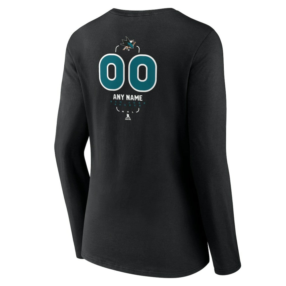 San Jose Sharks Women's Personalized Name & Number Midfielder Long Sleeve V-Neck T-Shirt Black