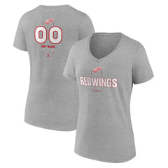 Detroit Red Wings Women's Personalized Name & Number Midfielder V-Neck T-Shirt Gray