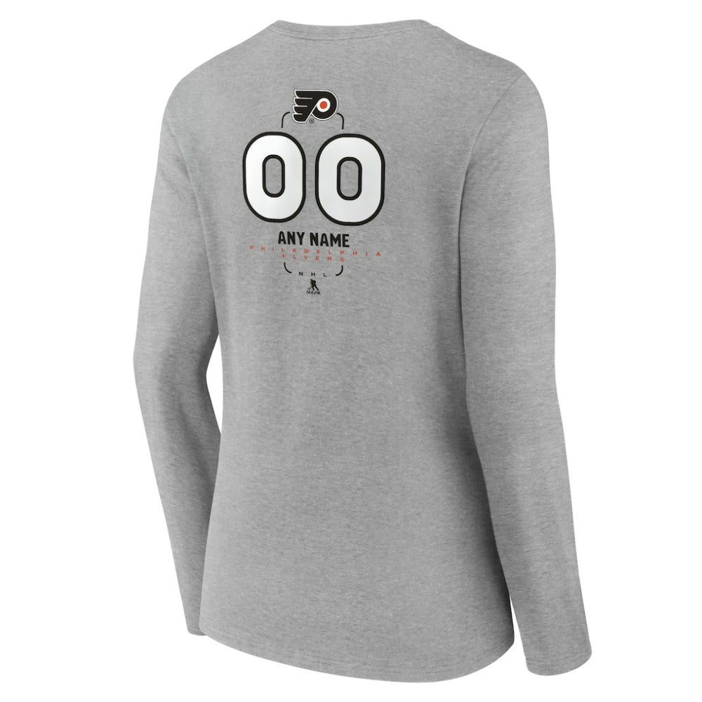 Philadelphia Flyers Women's Personalized Name & Number Midfielder Long Sleeve V-Neck T-Shirt Gray