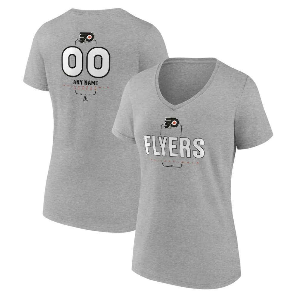 Philadelphia Flyers Women's Personalized Name & Number Midfielder V-Neck T-Shirt Gray