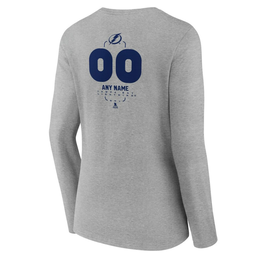 Tampa Bay Lightning Women's Personalized Name & Number Midfielder Long Sleeve V-Neck T-Shirt Gray