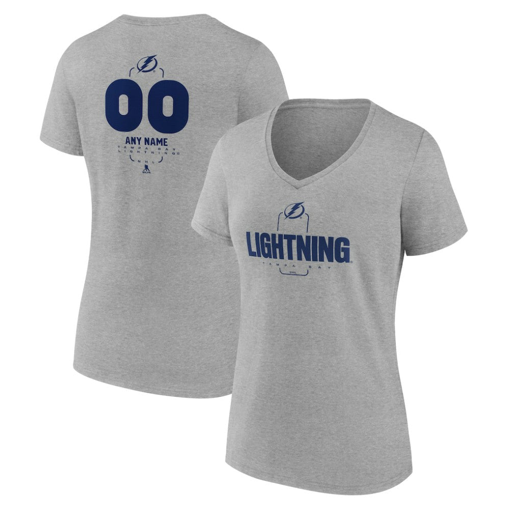 Tampa Bay Lightning Women's Personalized Name & Number Midfielder V-Neck T-Shirt Gray