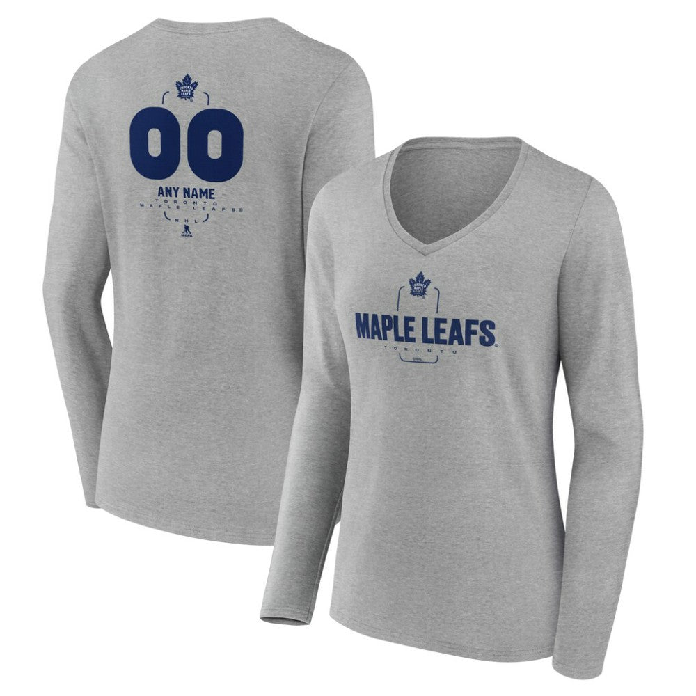 Toronto Maple Leafs Women's Personalized Name & Number Midfielder Long Sleeve V-Neck T-Shirt Gray